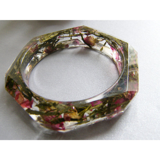 Tea and Roses Resin Botanical Bangle, Real Flower Jewelry, Eco Friendly, Pressed Flower Jewelry