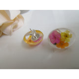 Real Flower Oval Stud Earrings, Resin Earrings, Flower Jewellery, Flower Studs