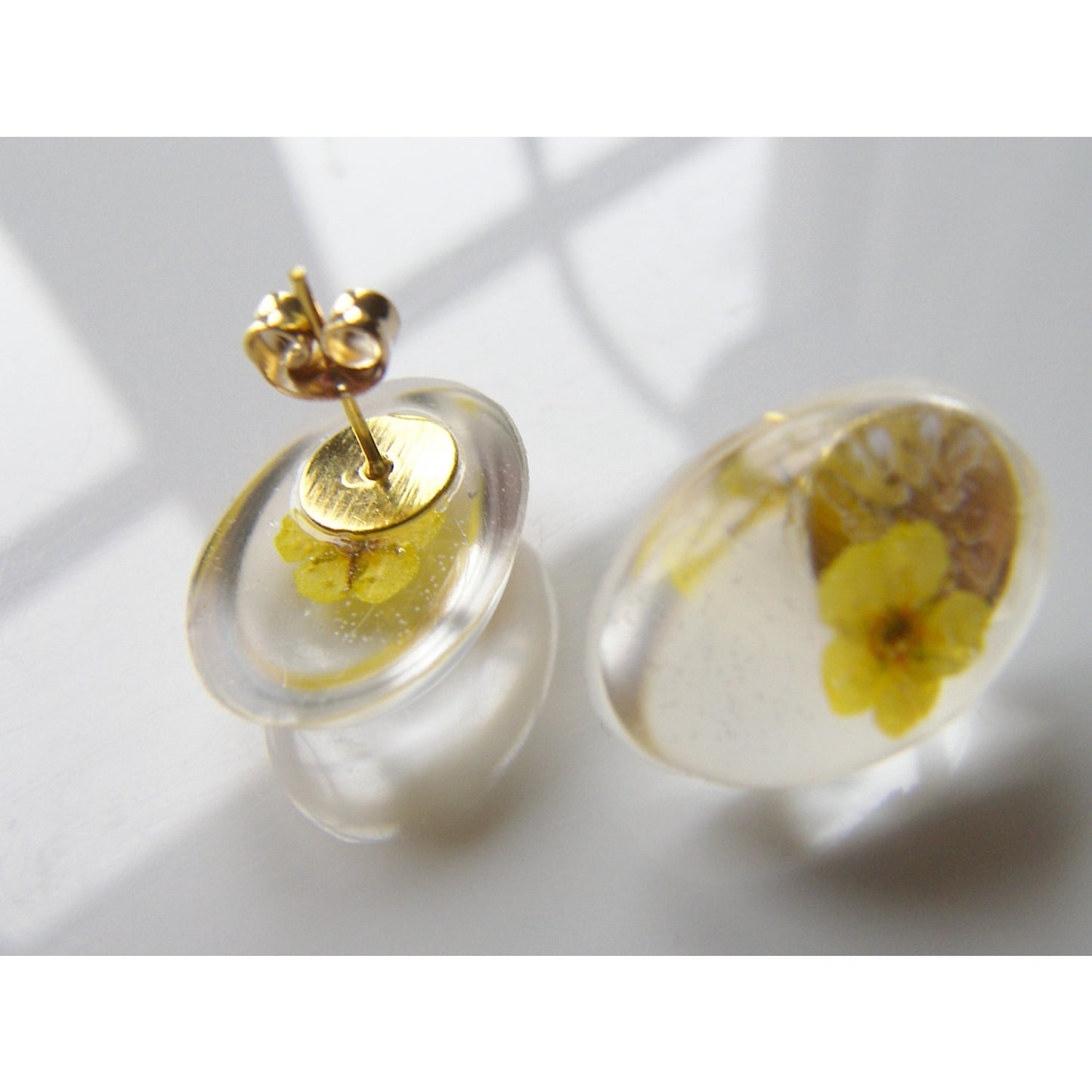 Yellow Flower Earrings, Resin Flower Earrings, Flower Jewelry, Eco Resin