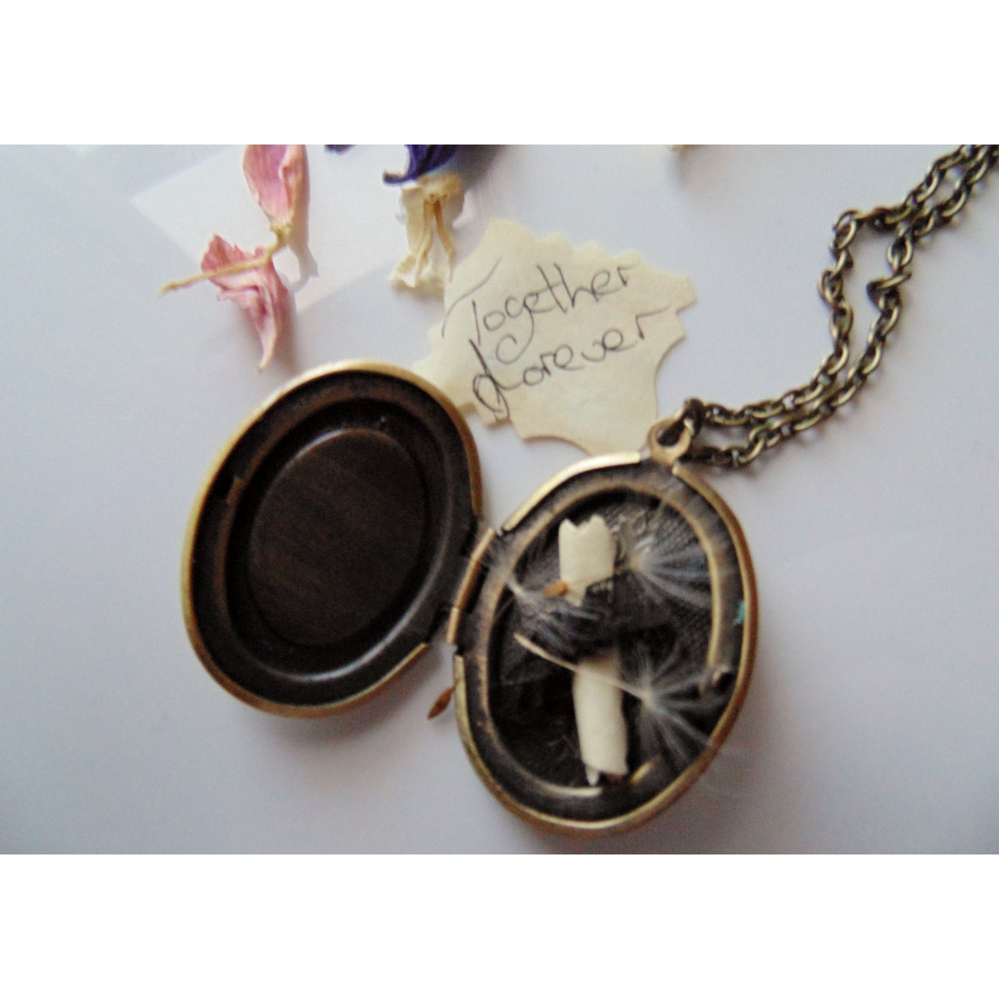 Vintage Brass Locket with Forget Me Nots, Brass Locket, Forget Me Not Necklace
