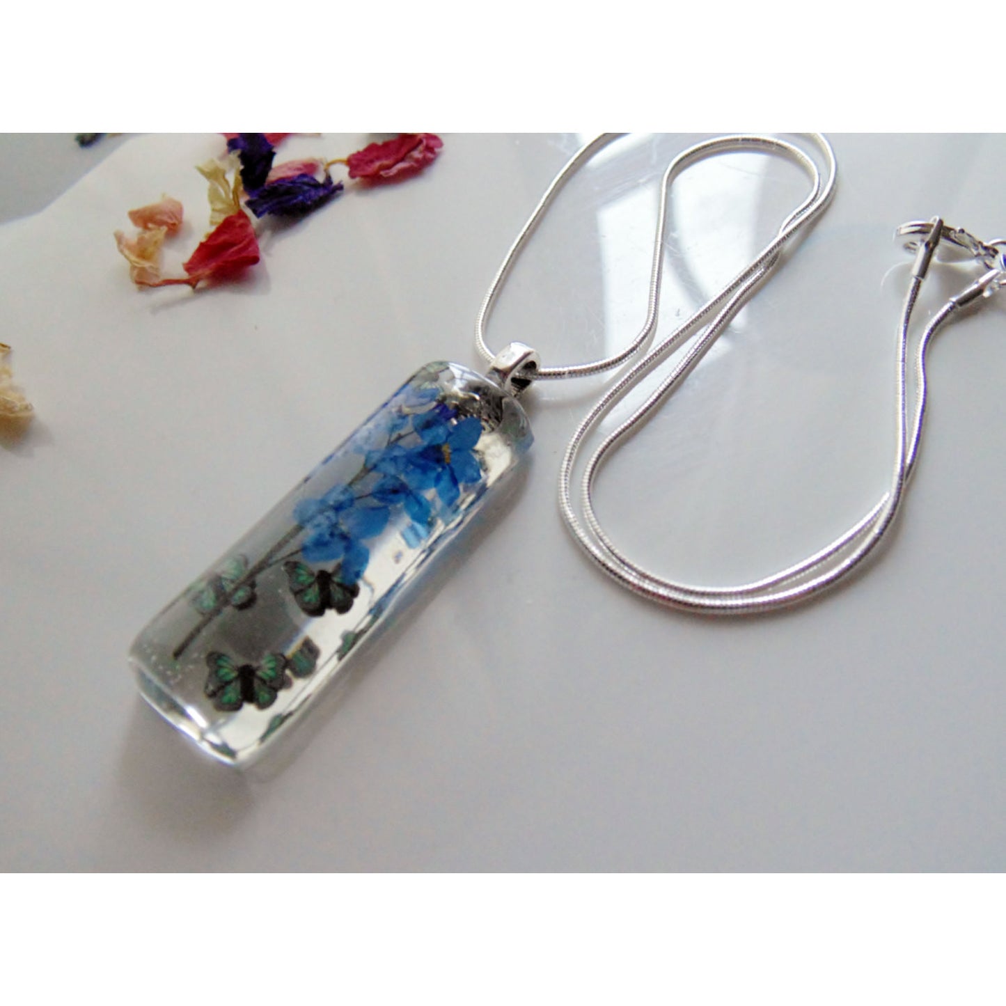 Forget Me Not Butterfly Necklace, Pressed Flower Pendant, Real Flower Jewelry, Christmas Gift
