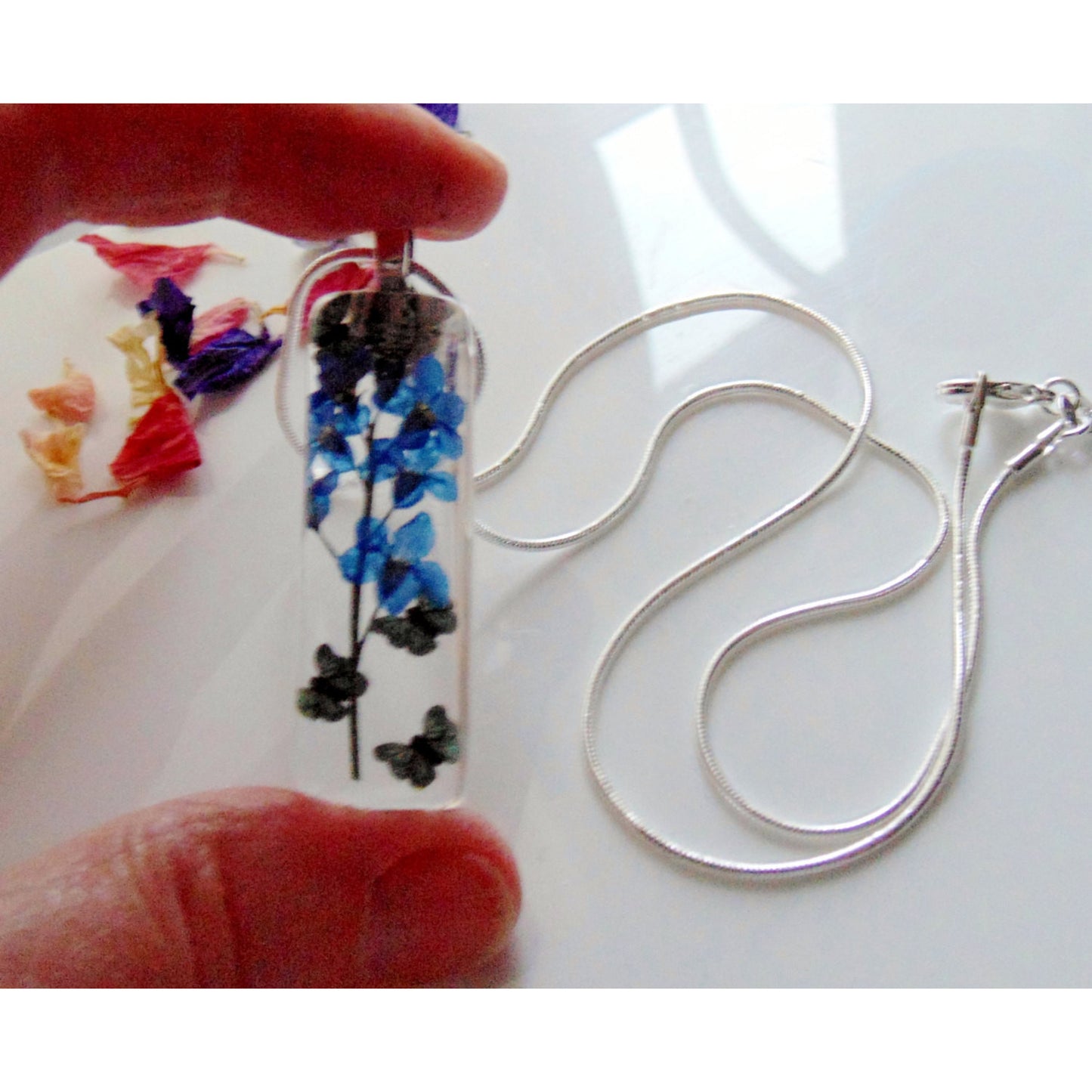 Forget Me Not Butterfly Necklace, Pressed Flower Pendant, Real Flower Jewelry, Christmas Gift