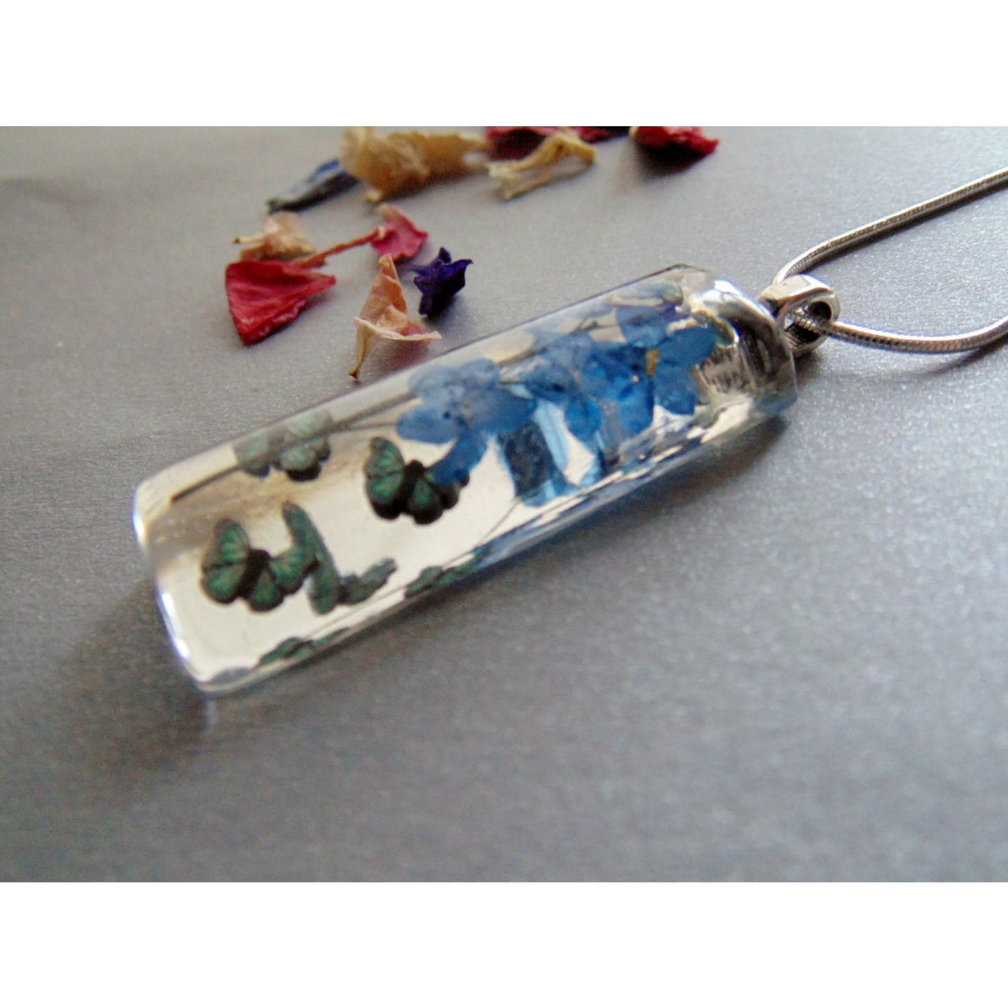Forget Me Not Butterfly Necklace, Pressed Flower Pendant, Real Flower Jewelry, Christmas Gift