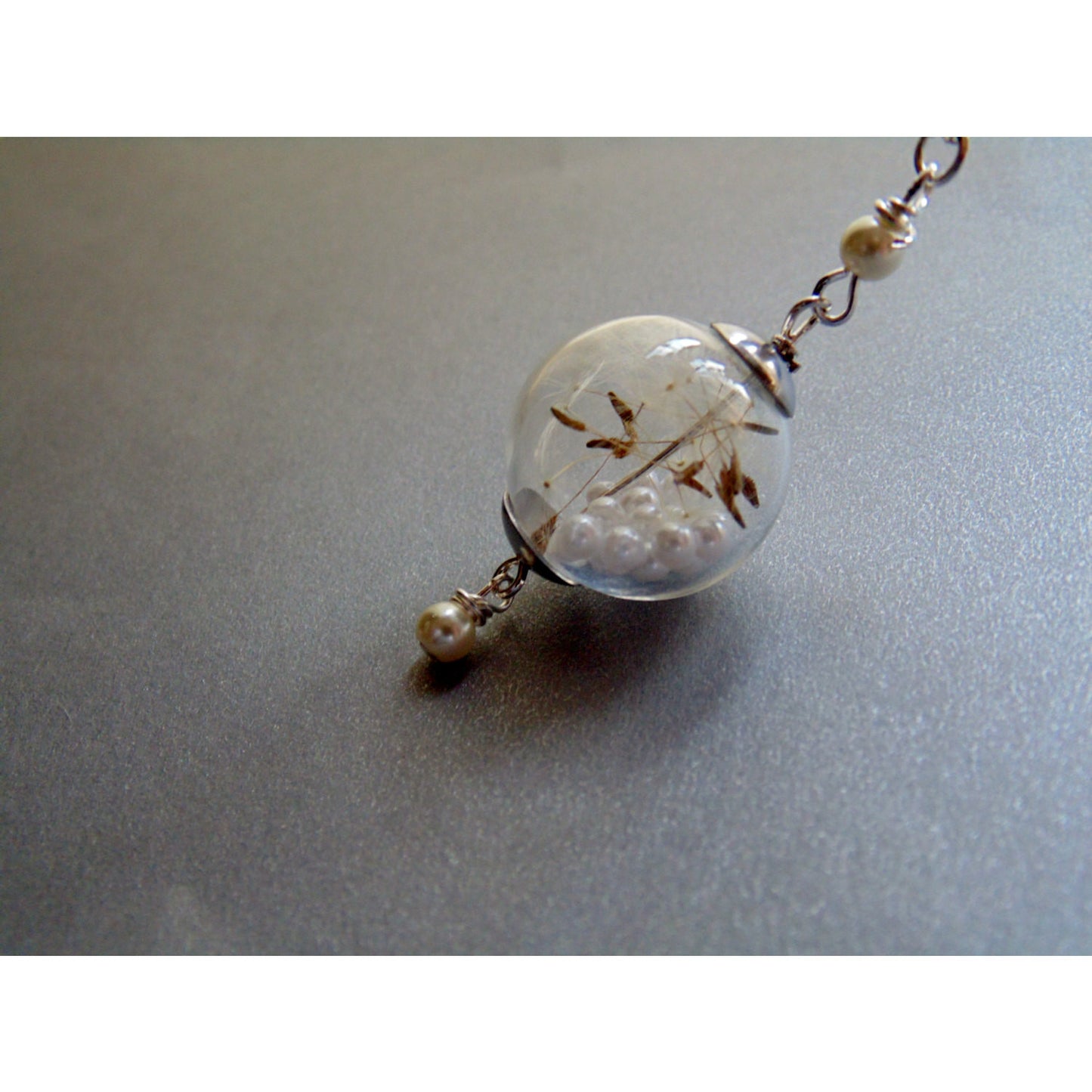 Dandelion Seed Necklace, Glass Orb, Handblown, Bridesmaids Gifts, Make a Wish, Wishes on the Wind