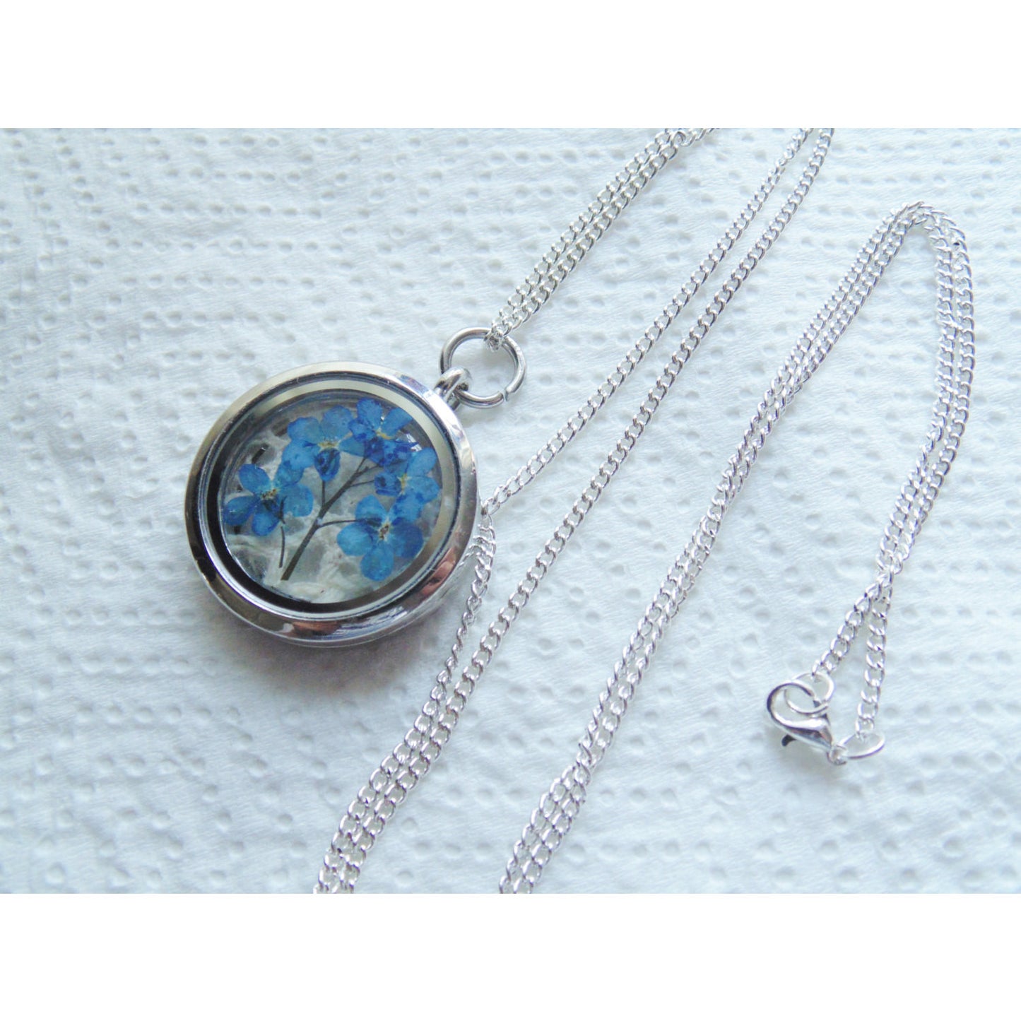 Forget me Not Necklace, Locket Necklace, Pressed Flower Necklace, Bridesmaid Jewelry, Remembrance Gift, Jewelry for Women