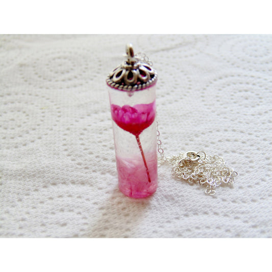 Daisy Necklace, Rose Quartz and Daisy Pendant, Pink,  Eco Friendly, Real Flower Pendant, Unique Resin Necklace