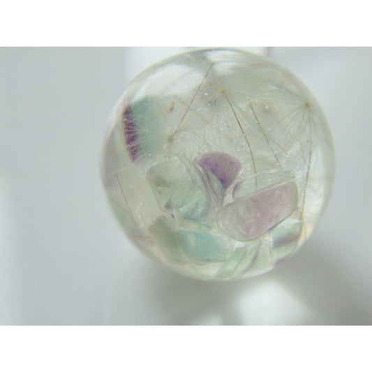 Dandelion Seed Resin Orb Pendant, Sphere Necklace Fluorite Gemstones, Nature, Whimsical, Eco Friendly, Jewelry for Women