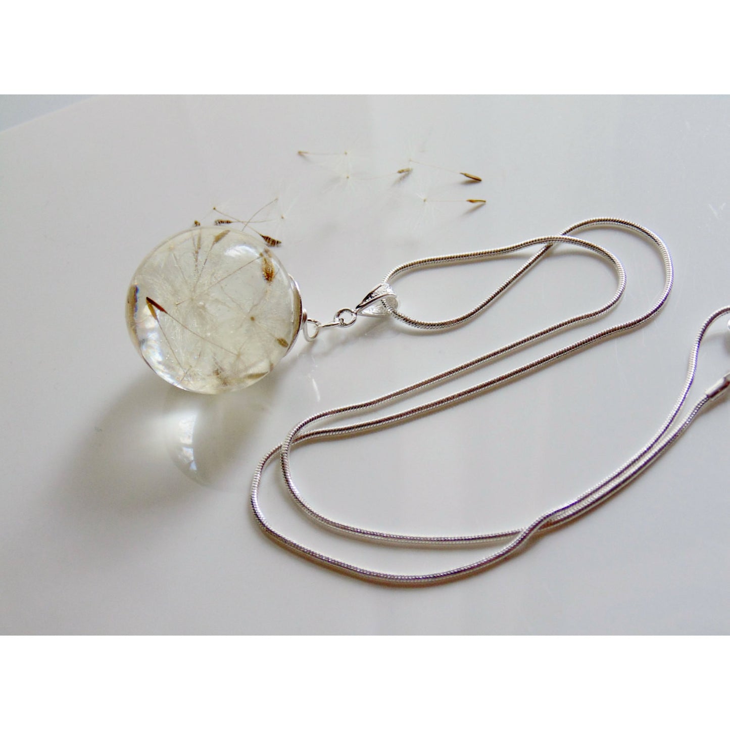 Dandelion Necklace, Make a Wish, Sphere Pendant, Nature Necklace, Eco Friendly, Holiday Gift Necklace