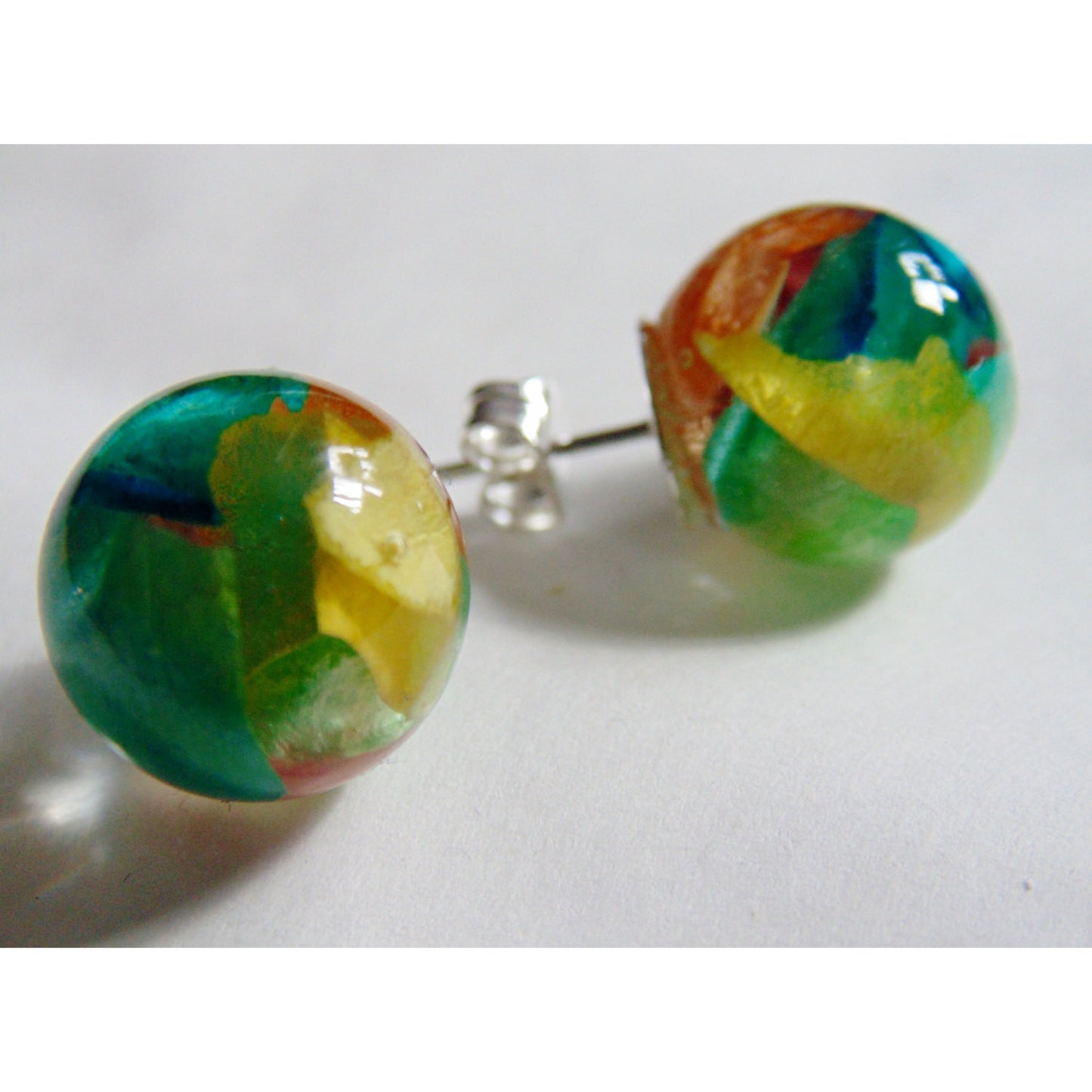 Rose Petal Earrings, Real Flower Earrings, Rainbow Jewelry, Flower Studs, Resin Studs, Eco Resin, Orb Earrings