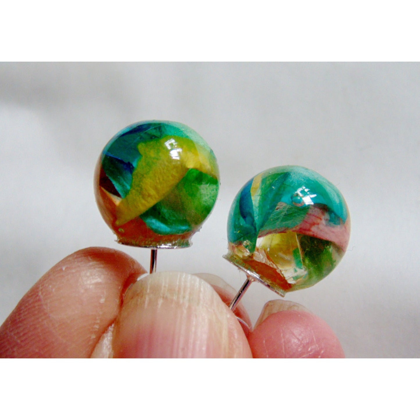 Rose Petal Earrings, Real Flower Earrings, Rainbow Jewelry, Flower Studs, Resin Studs, Eco Resin, Orb Earrings