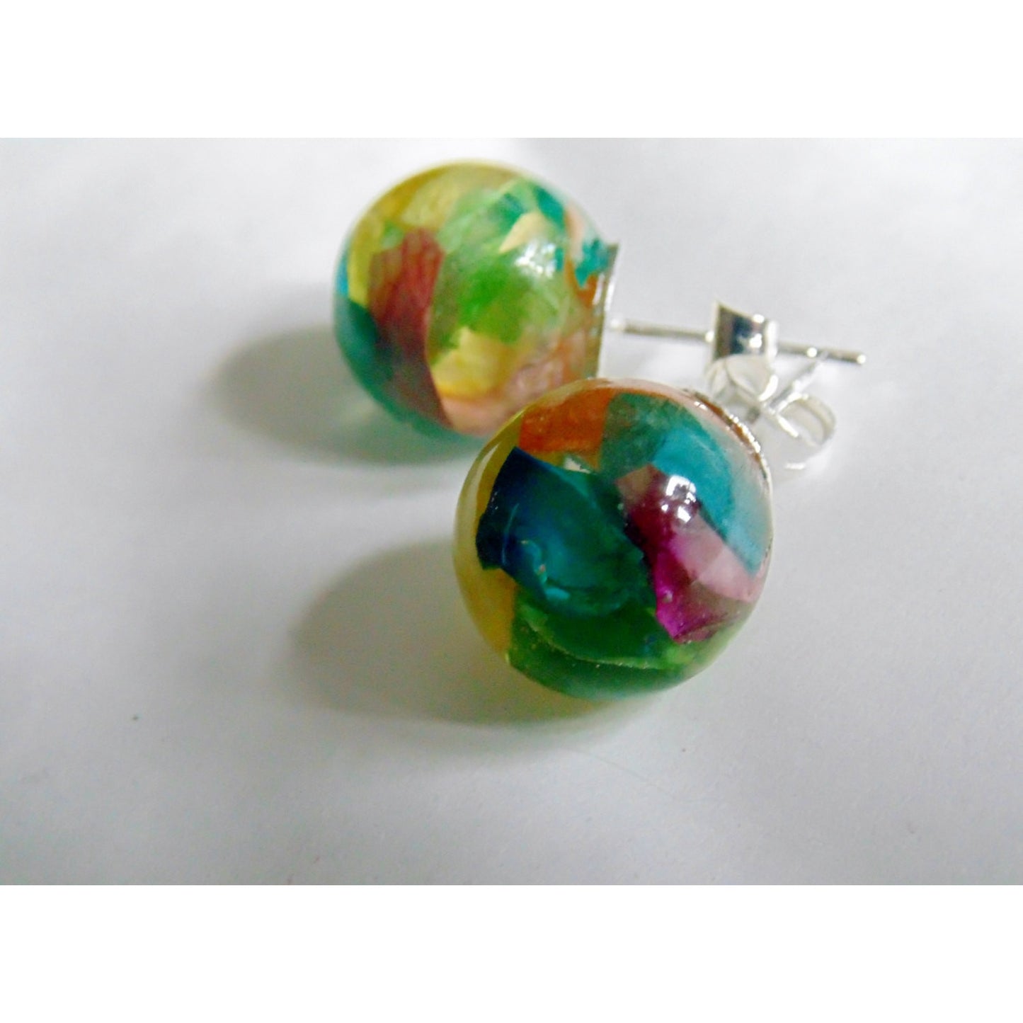 Rose Petal Earrings, Real Flower Earrings, Rainbow Jewelry, Flower Studs, Resin Studs, Eco Resin, Orb Earrings