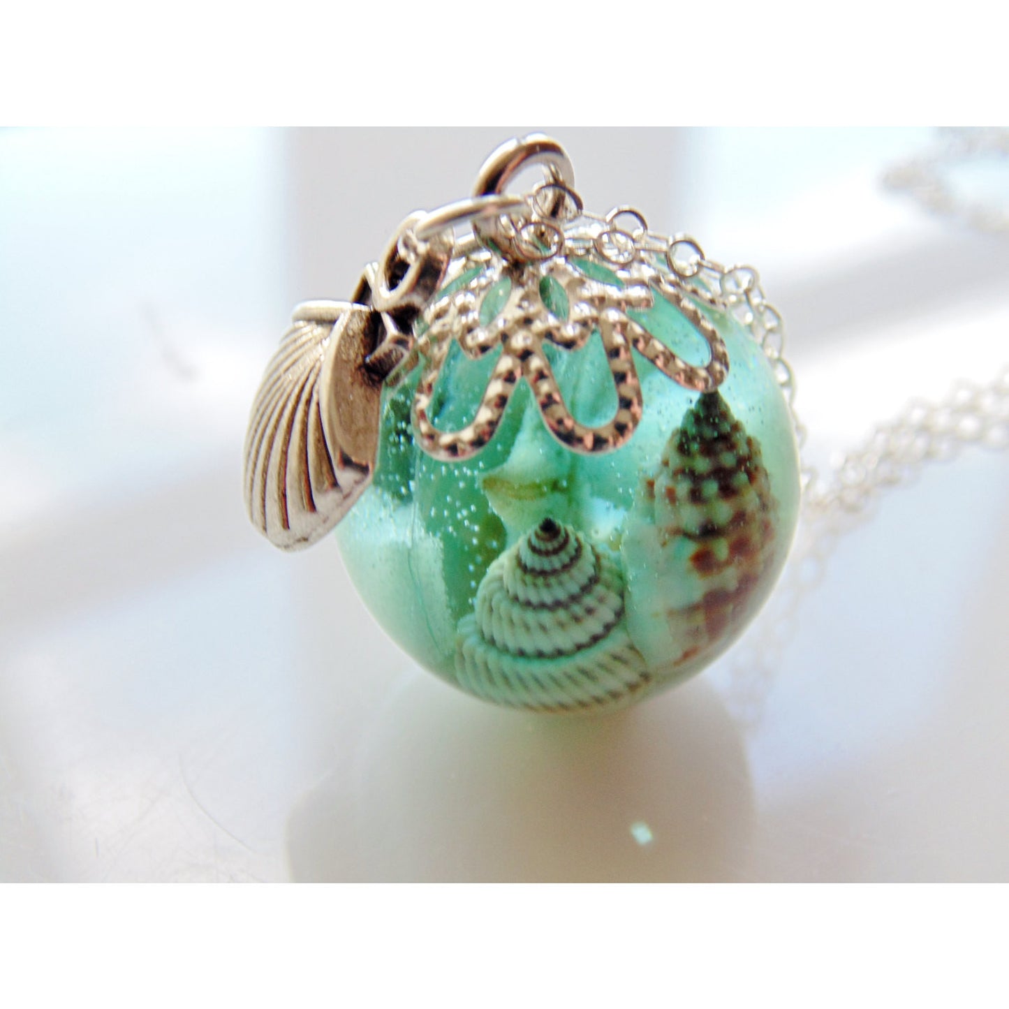 Starfish Necklace, Seaside Pendant, Summer, Beach, Mermaid Necklace, Seashells, Aqua