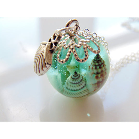 Starfish Necklace, Seaside Pendant, Summer, Beach, Mermaid Necklace, Seashells, Aqua