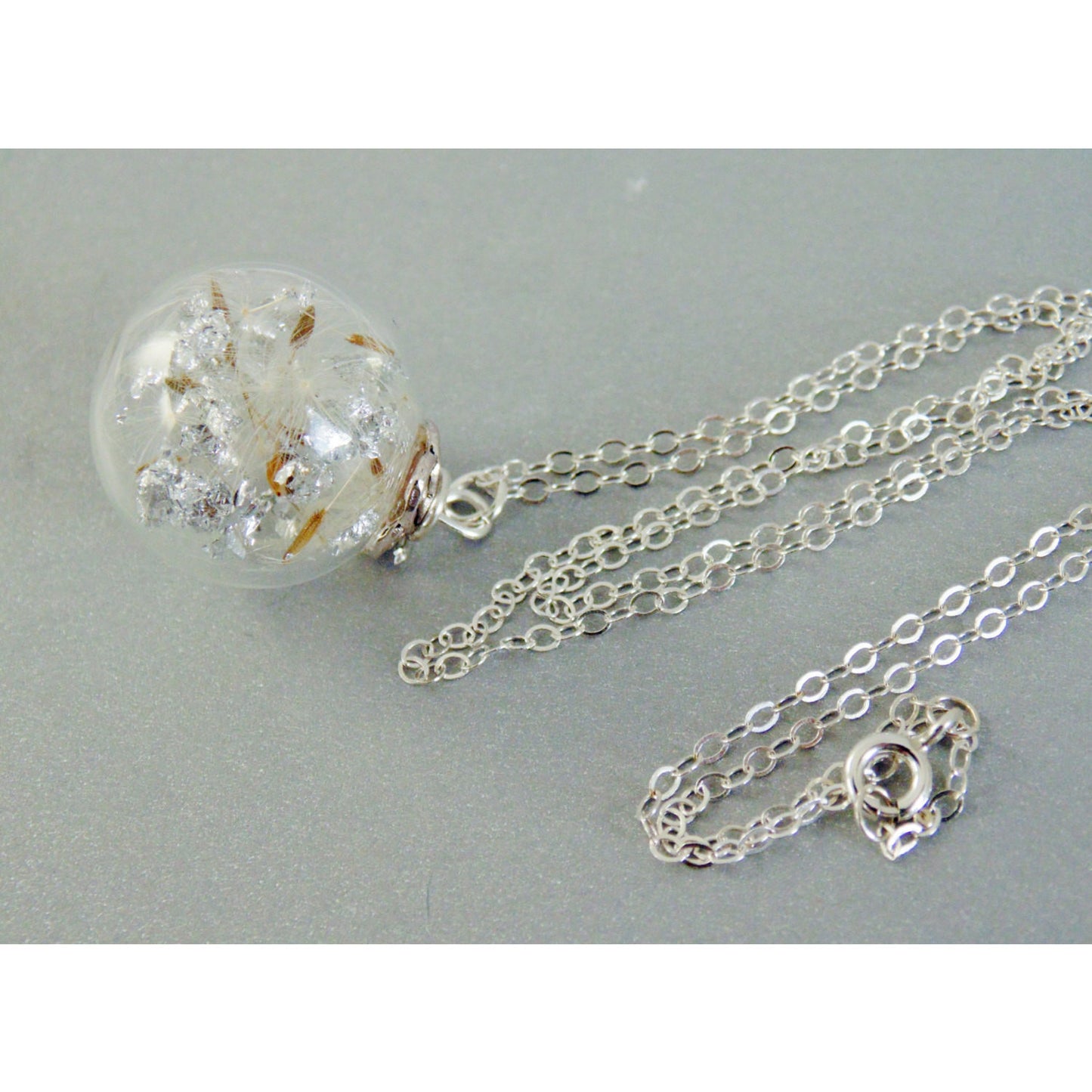 Real Dandelion Necklace, Make a Wish, Blown Glass Bead, Sparkle Globe, Christmas Gift