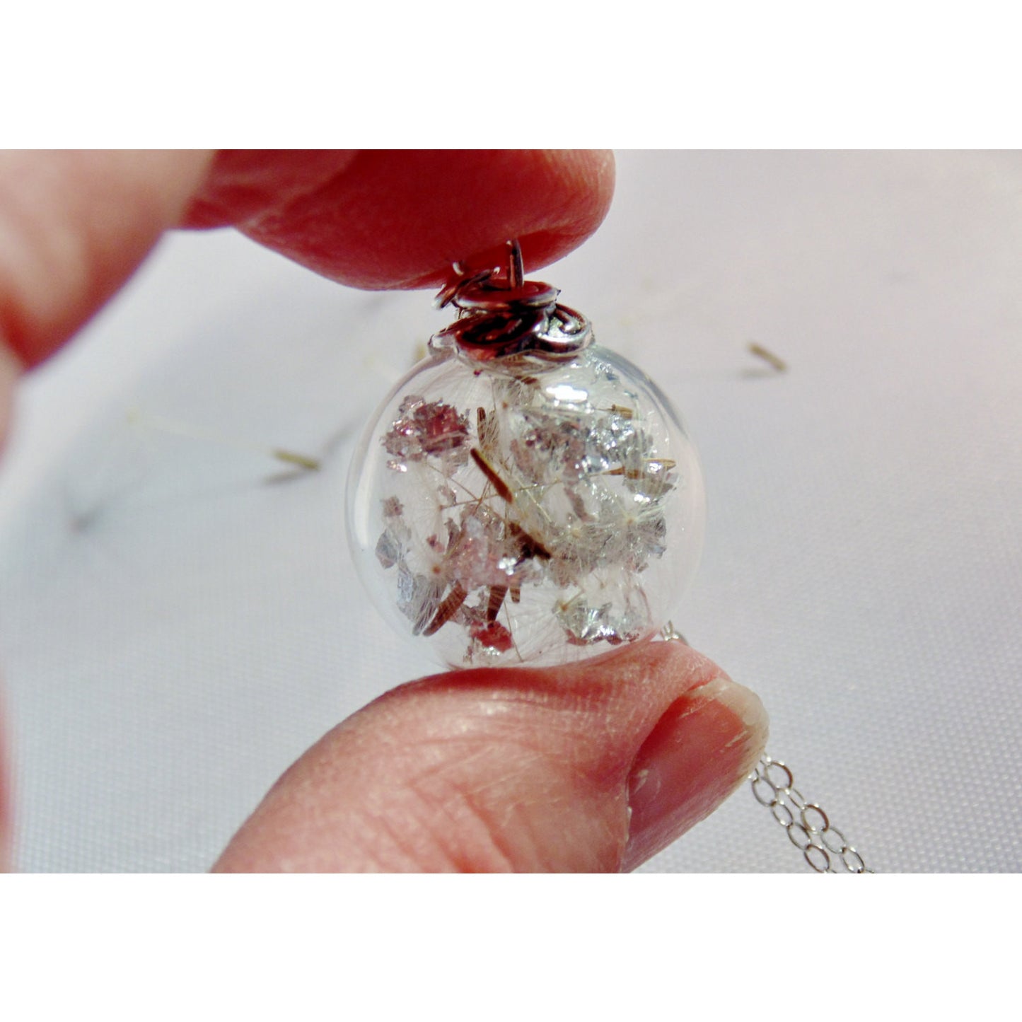 Real Dandelion Necklace, Make a Wish, Blown Glass Bead, Sparkle Globe, Christmas Gift