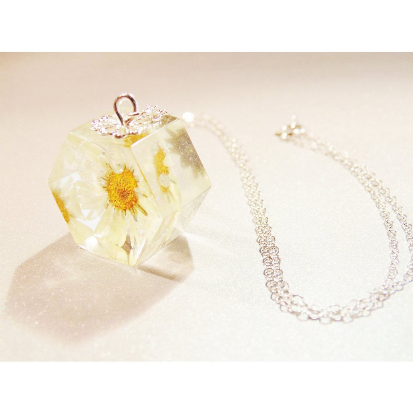 Daisy Necklace, Dewdrop Necklace, Hexagon Necklace, geometric necklace, Daisy Pendant, Wishes on the Wind 2016