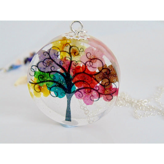 Rainbow Flower Necklace, Rainbow Tree, Faraway Tree, Pressed Flower Necklace, Botanical Jewellery, Gift for Her