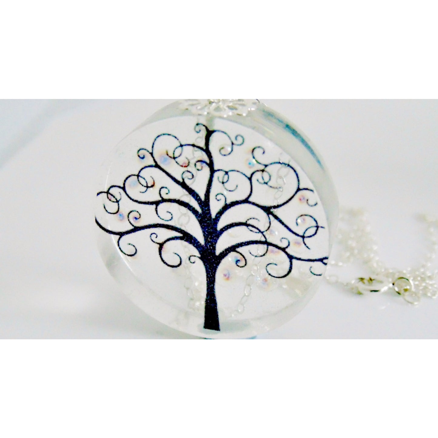 Winter Tree Necklace, Dewdrops Raindrop Resin Pendant