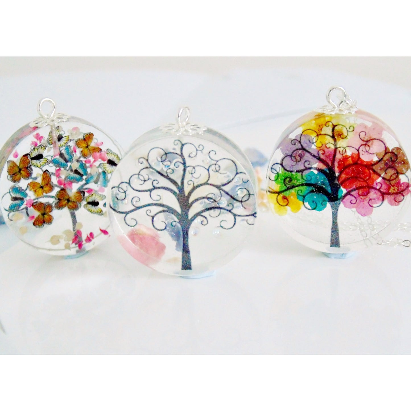 Winter Tree Necklace, Dewdrops Raindrop Resin Pendant