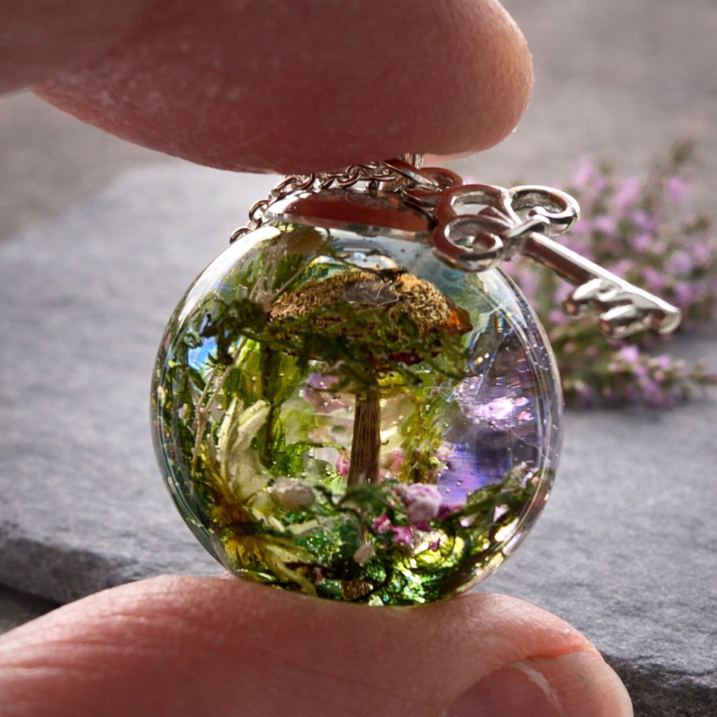 Woodland Mushroom Resin Orb Necklace, Forest Inspired