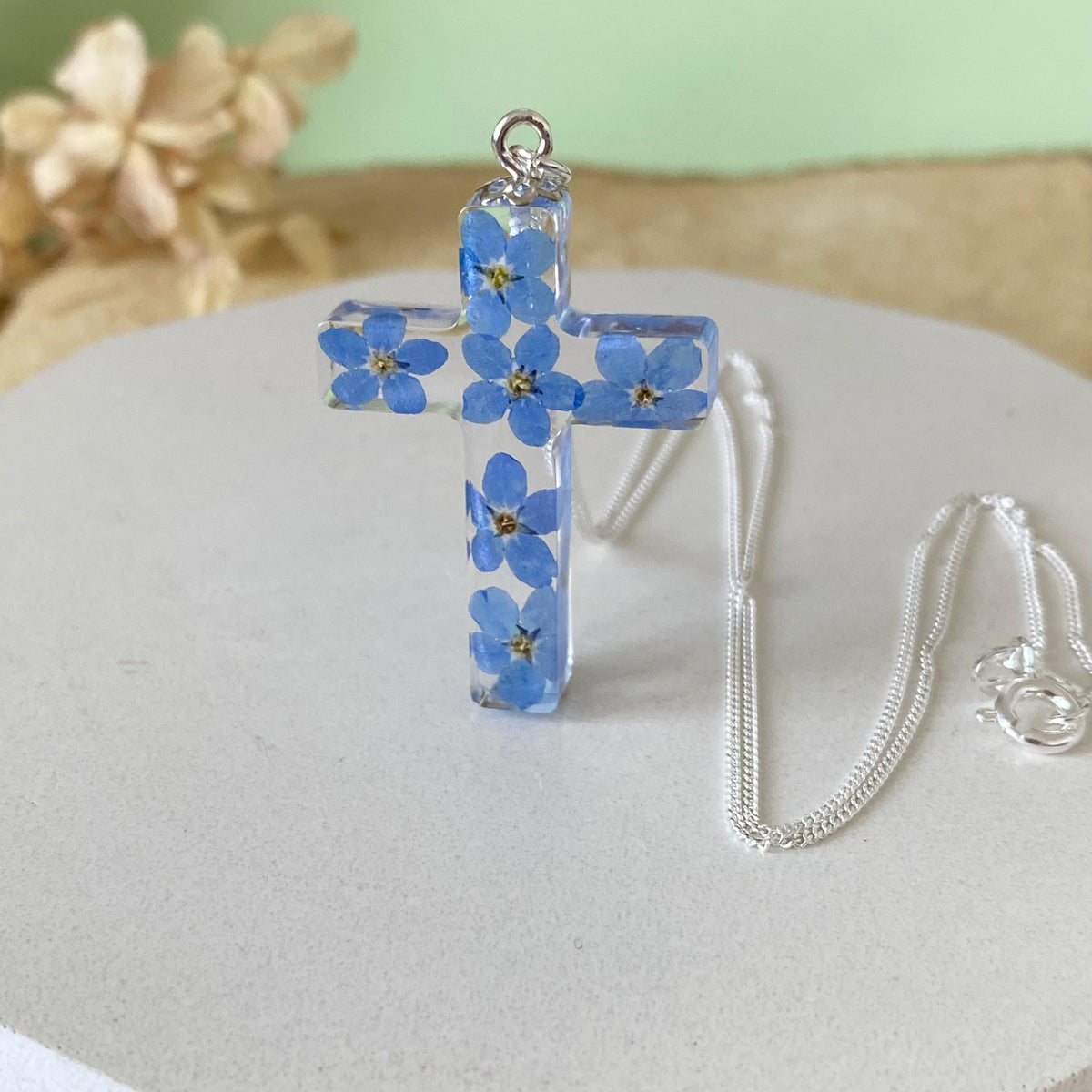 Forget-Me-Not Cross of Remembrance | Real Flower Necklace