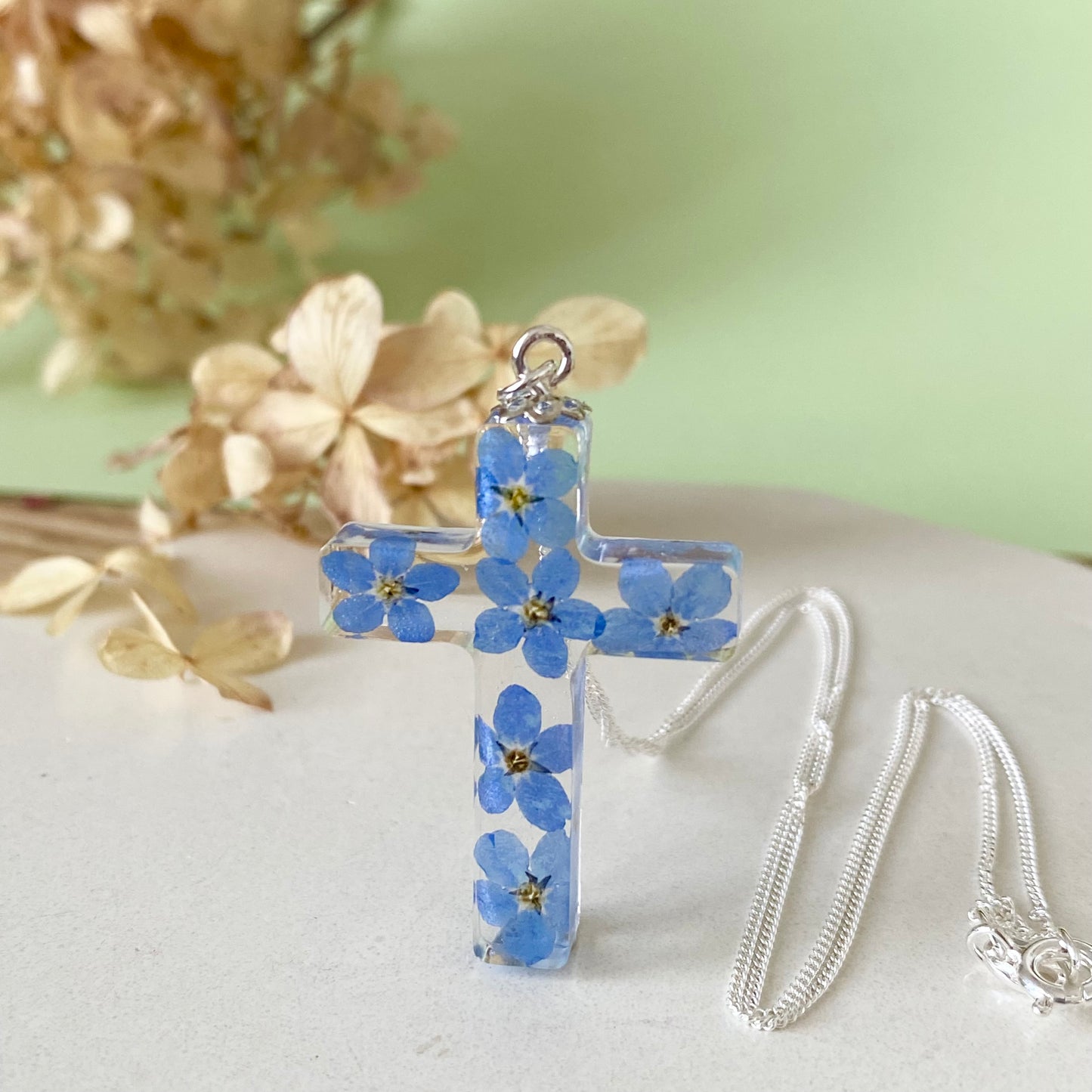 Forget-Me-Not Cross of Remembrance | Real Flower Necklace