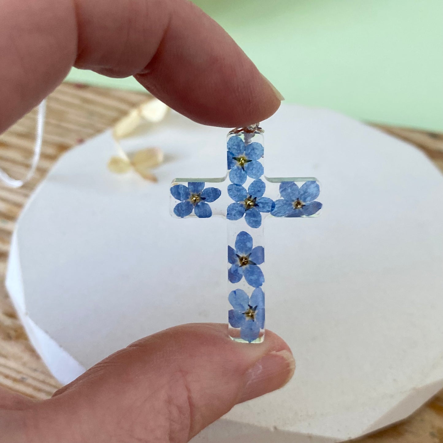 Forget-Me-Not Cross of Remembrance | Real Flower Necklace