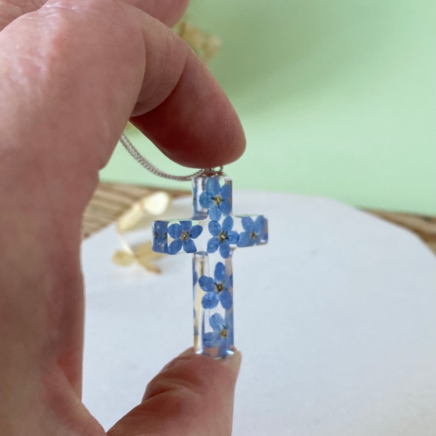 Forget-Me-Not Cross of Remembrance | Real Flower Necklace
