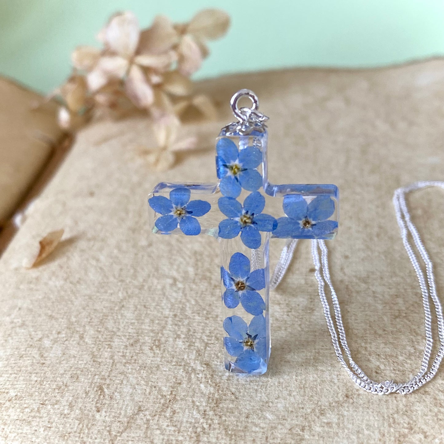 Forget-Me-Not Cross of Remembrance | Real Flower Necklace