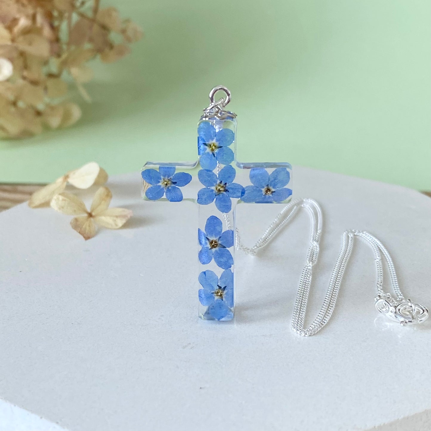 Forget-Me-Not Cross of Remembrance | Real Flower Necklace