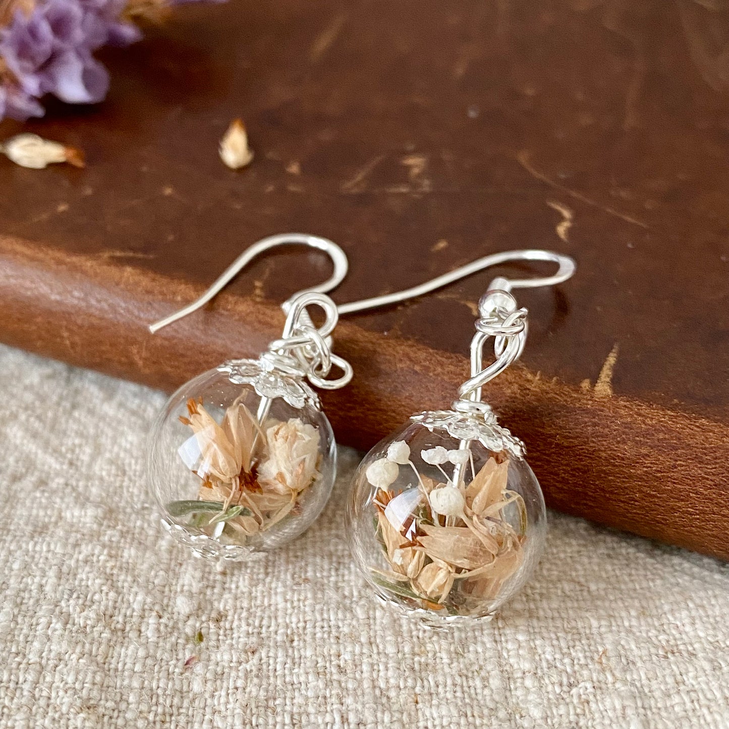 Lucky White Heather Earrings - Real Flower - Bridal Wedding Bridesmaid