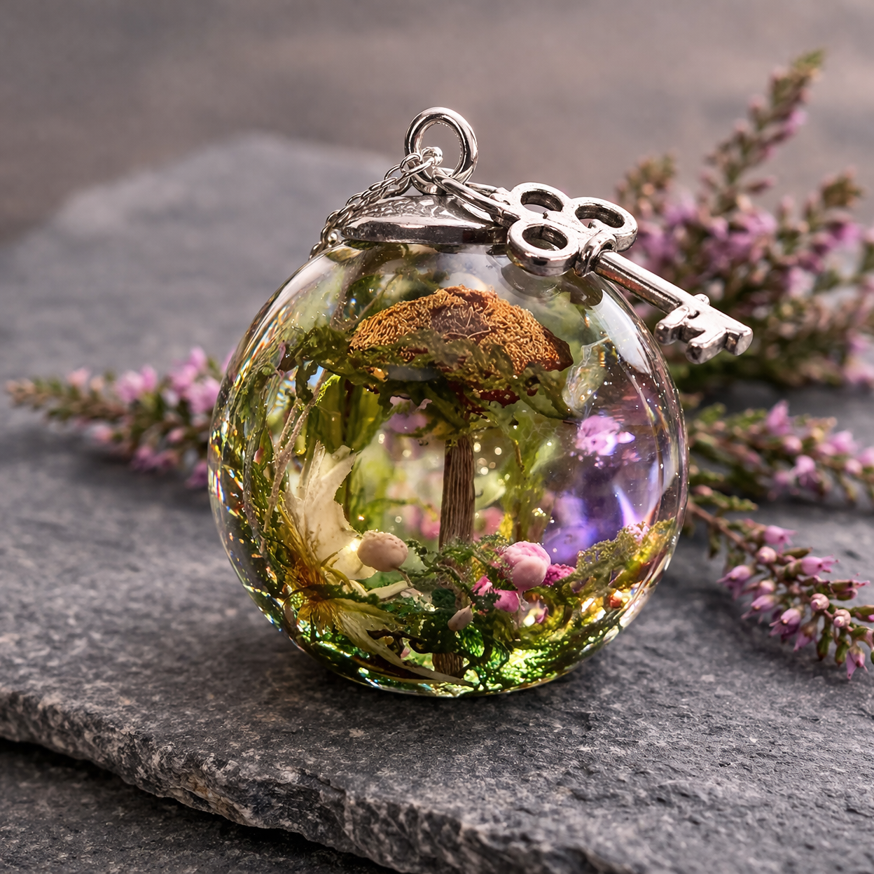 Woodland Mushroom Resin Orb Necklace, Forest Inspired