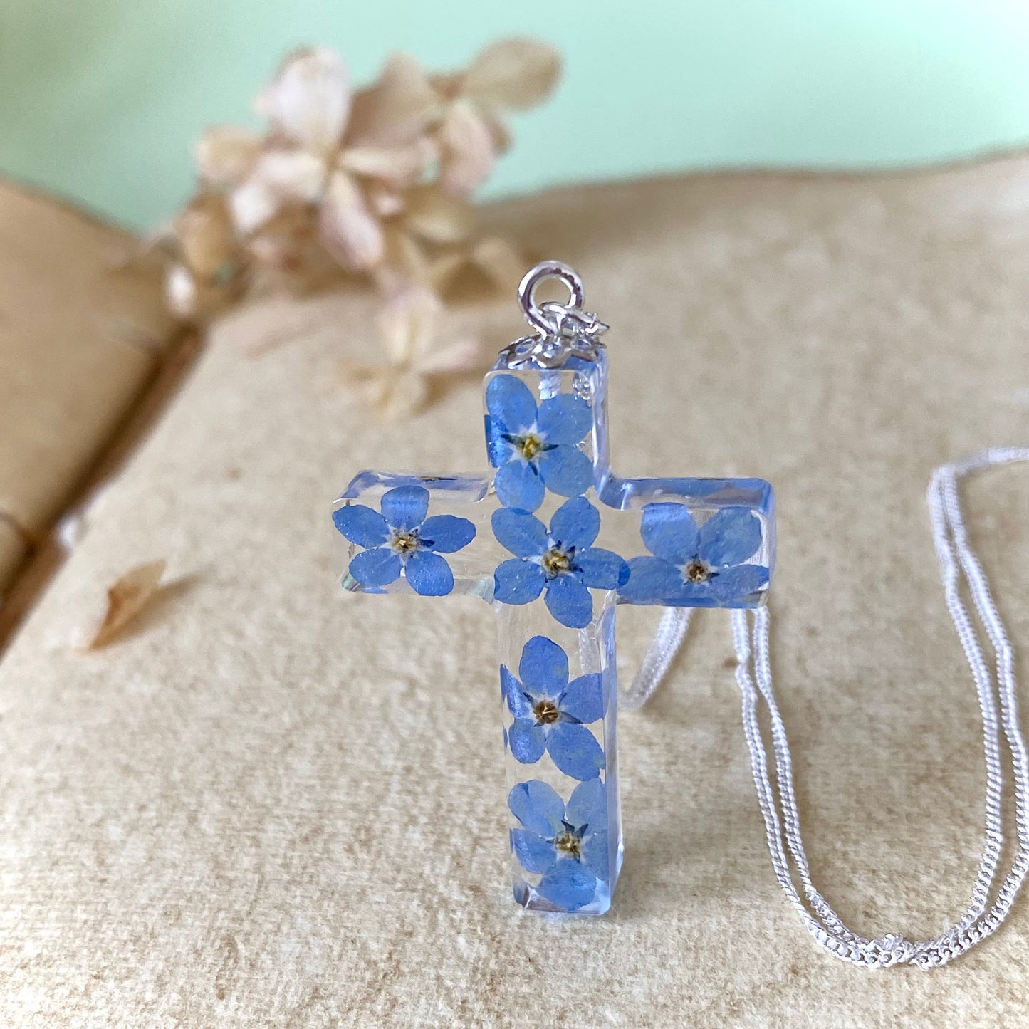Forget-Me-Not Cross of Remembrance | Real Flower Necklace