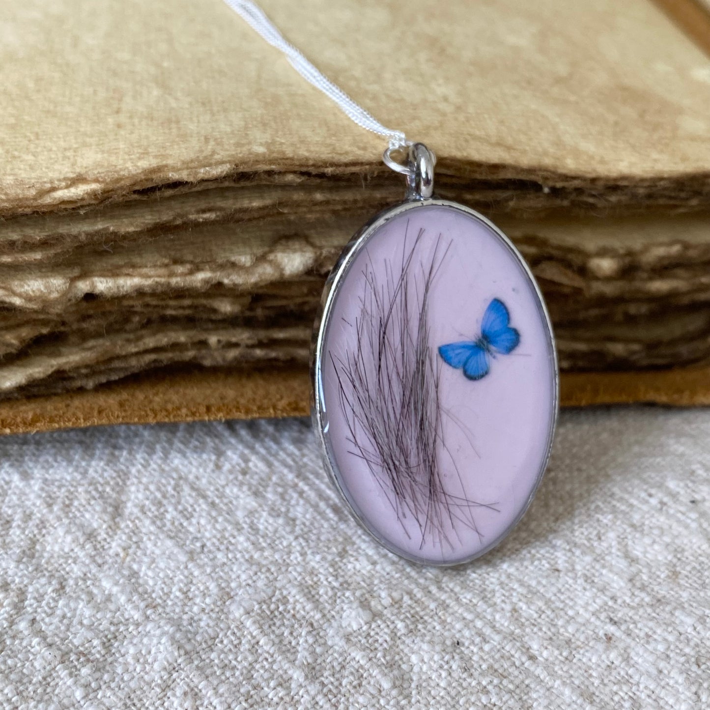 Pet Fur Keepsake Necklace | Blue Butterfly Memorial Pendant