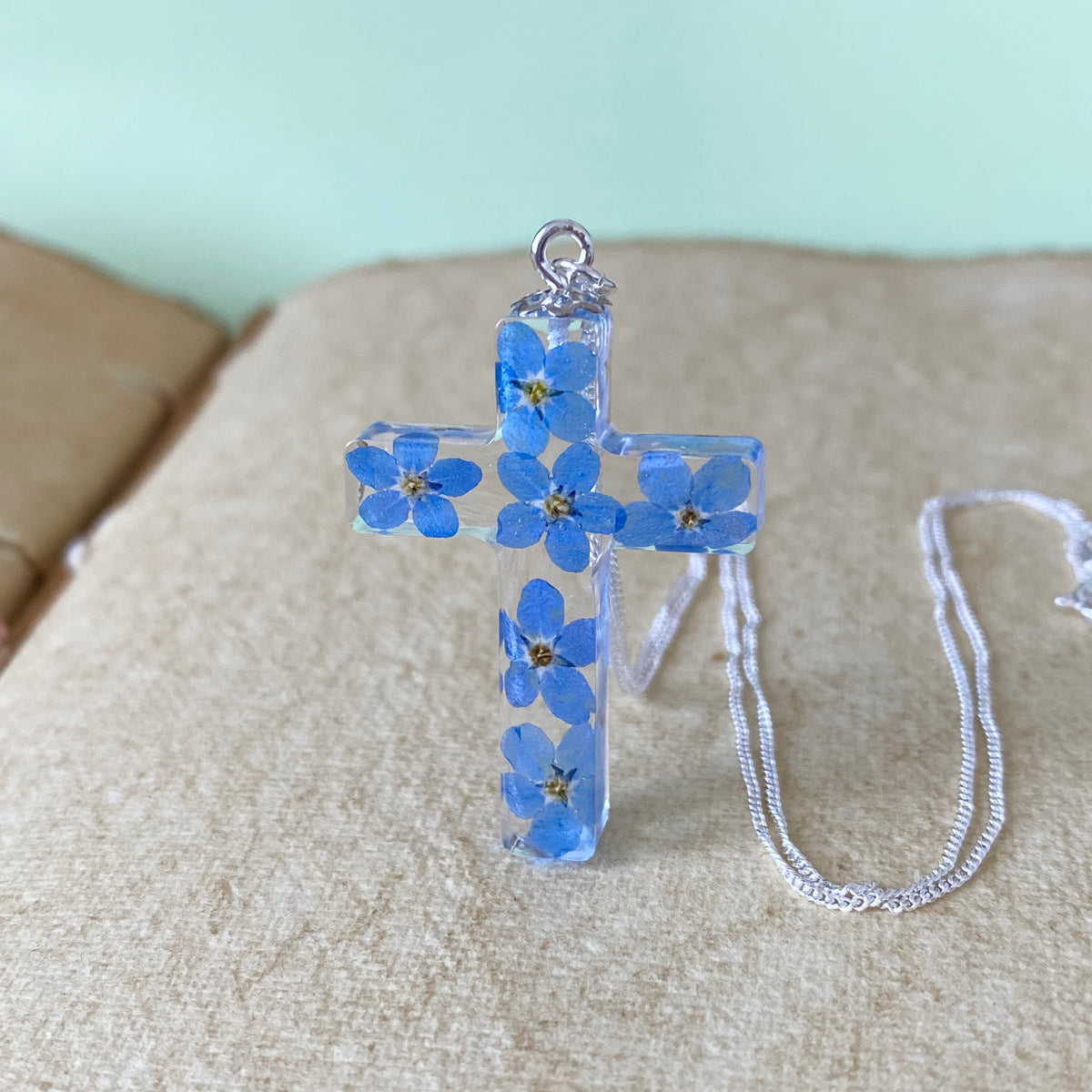 Forget-Me-Not Cross of Remembrance | Real Flower Necklace