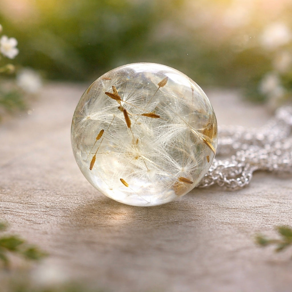 Dandelion Necklace, Make a Wish, Sphere Pendant, Nature Necklace, Eco Friendly, Holiday Gift Necklace
