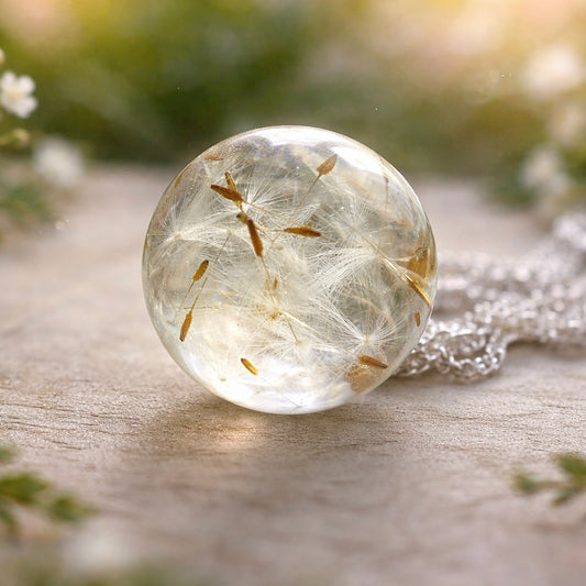Dandelion Necklace, Make a Wish, Sphere Pendant, Nature Necklace, Eco Friendly, Holiday Gift Necklace
