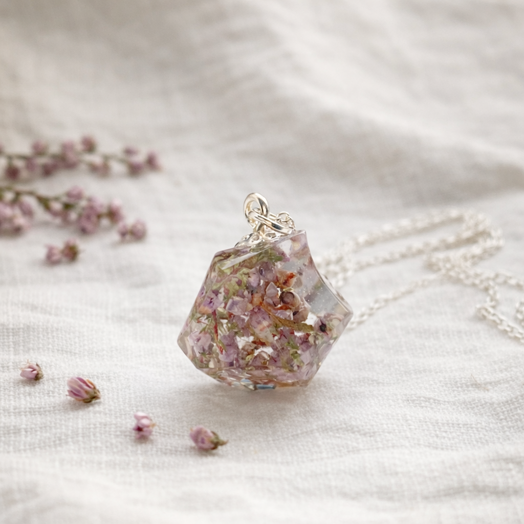 Scottish Heather Prism Necklace, Real Flower Jewellery