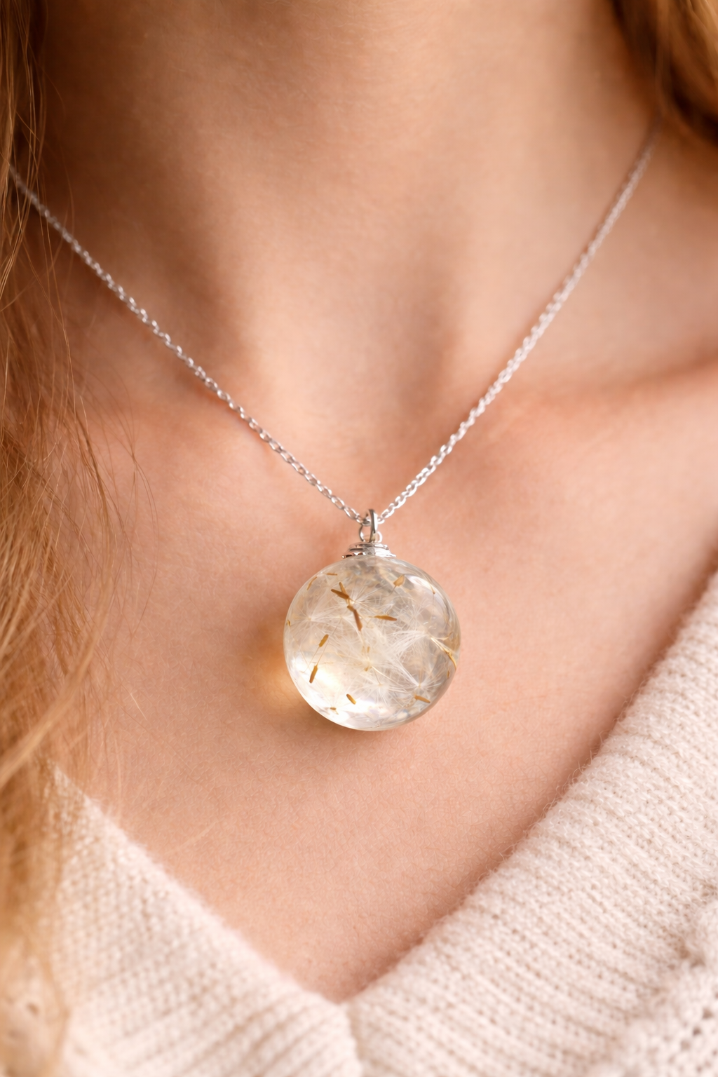 Dandelion Necklace, Make a Wish, Sphere Pendant, Nature Necklace, Eco Friendly, Holiday Gift Necklace