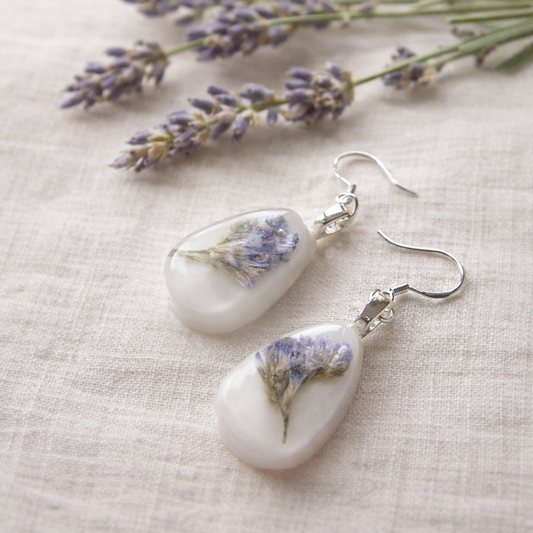 Lavender Earrings, Pressed Flower Jewelry, Bridal Gift, Bridesmaid Earrings, Floral Jewellery