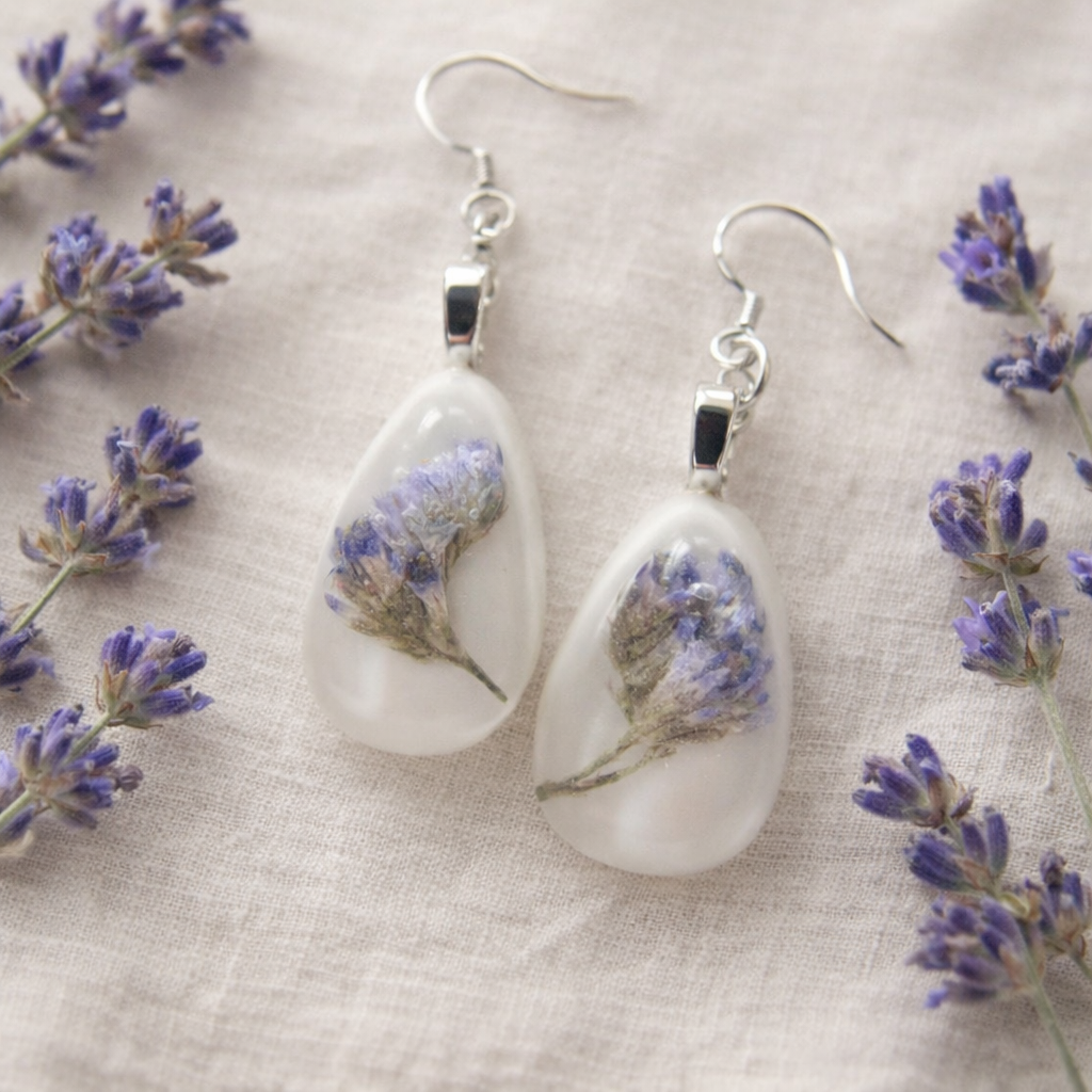 Lavender Earrings, Pressed Flower Jewelry, Bridal Gift, Bridesmaid Earrings, Floral Jewellery