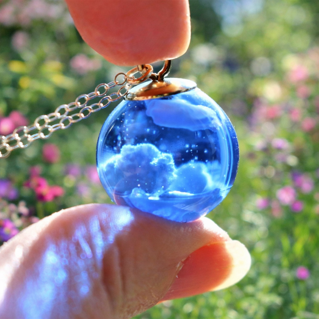Blue Sky and Clouds Resin Necklace
