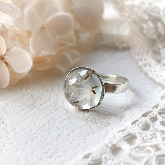 Real Dandelion Seeds Ring, Holiday Gift, Nature Specimen, Make a Wish, Eco Friendly