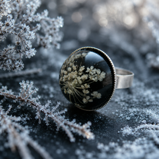 Eco Friendly Ring, Lace Flower, Pressed Flower Jewelry, Eco Chic, Christmas, Snowflake Ring
