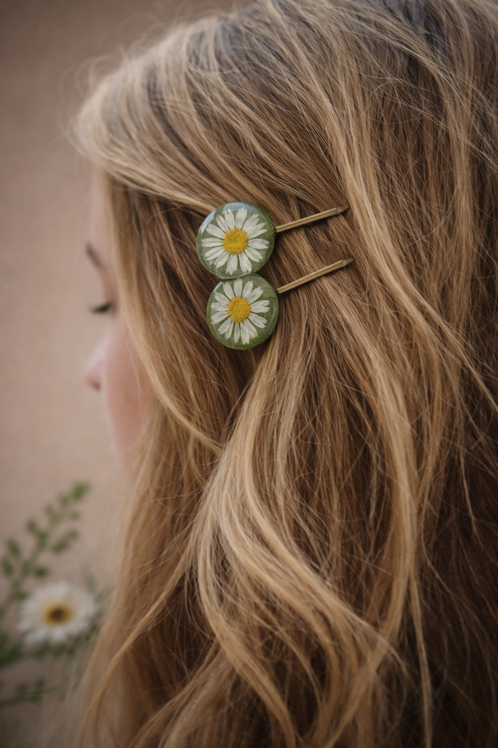 Pressed Daisy, Hair Pins,  Bobby Pin, Set of 2, Botanical, Woodland, Nature, Eco Friendly