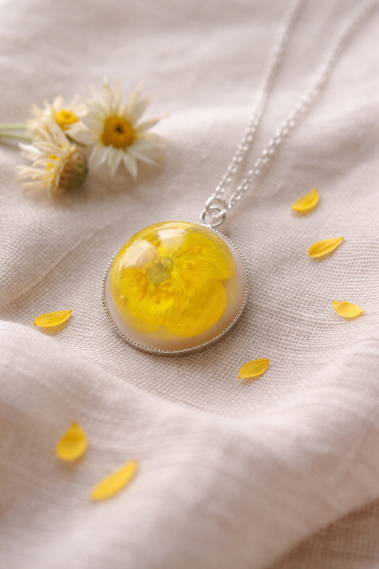 Buttercup Pendant, Real Flower, Botanical Necklace, Nature, Eco Friendly