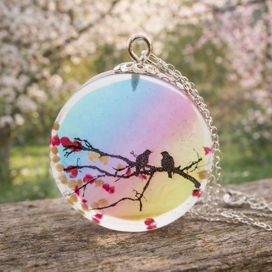Bird Necklace, Birds on Branch Necklace, Spring Pendant, Love Birds, Gift for Her