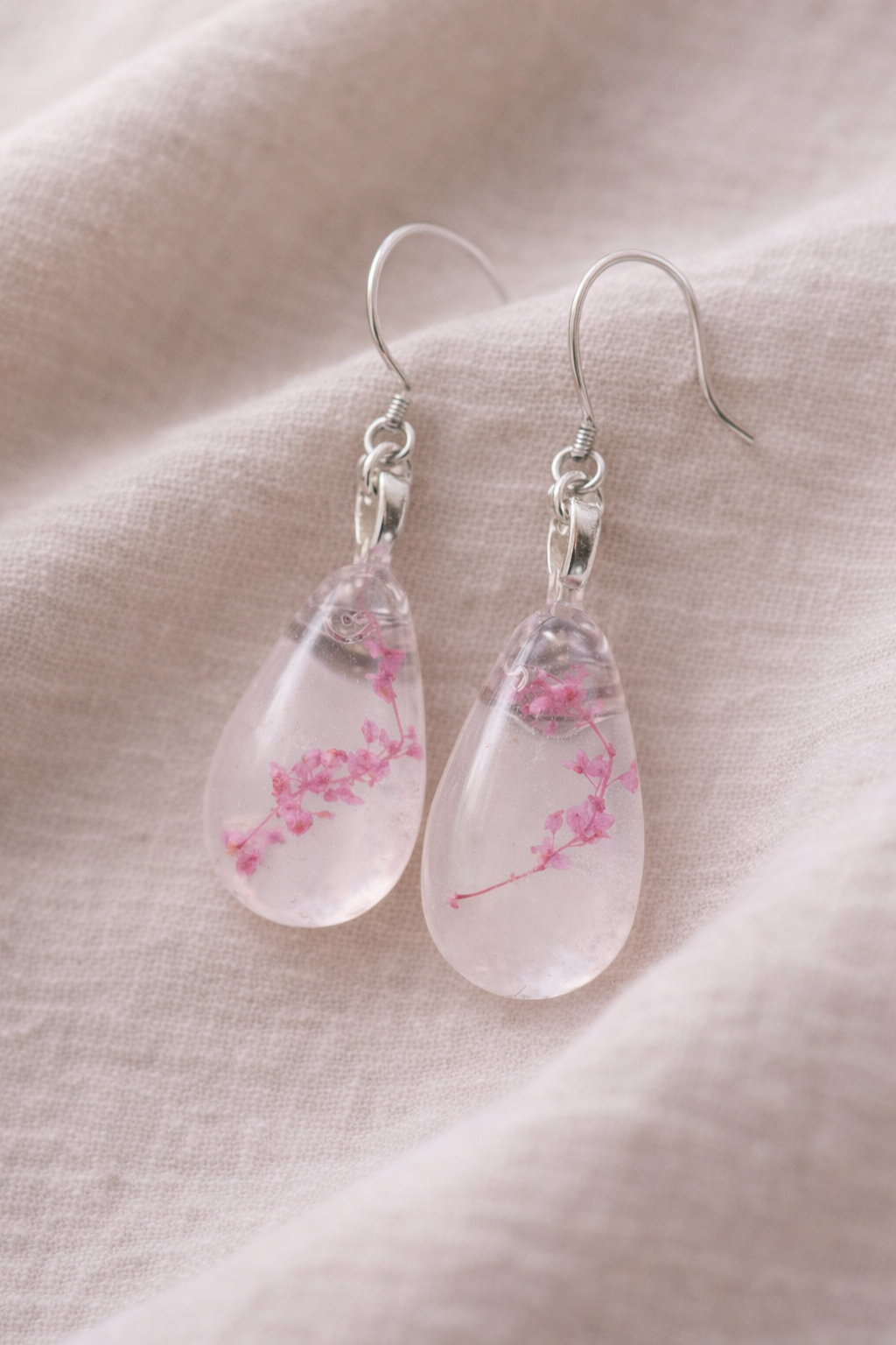 Teardrop Earrings, Dried Flower Resin Earrings, Real Flower Jewelry, Plant Resin Earrings