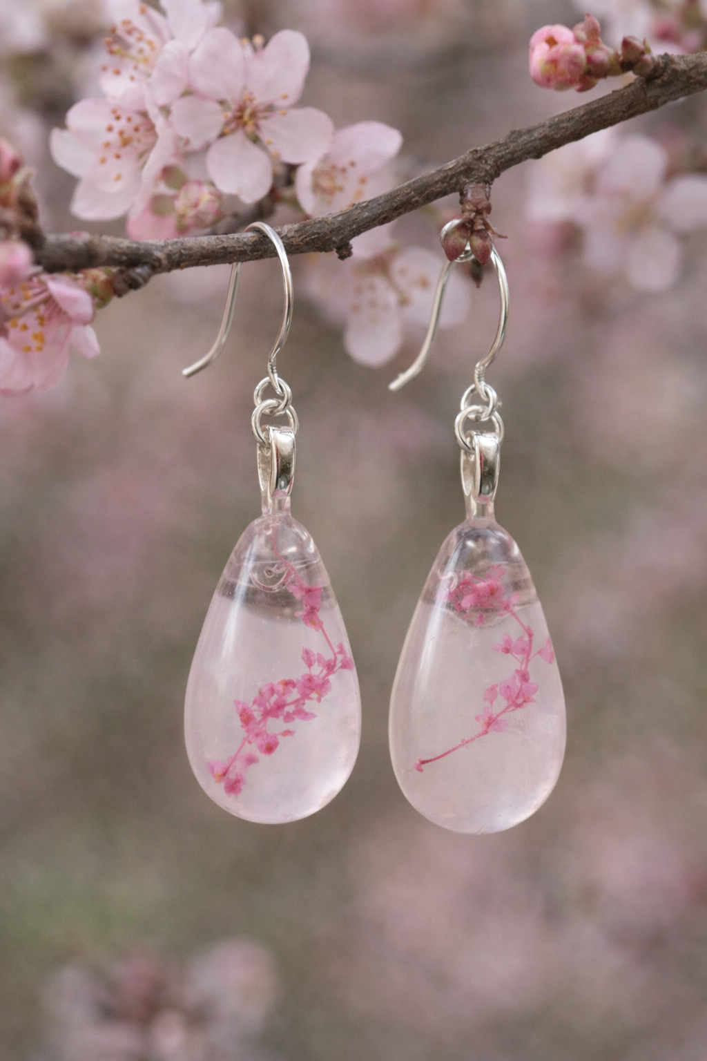 Teardrop Earrings, Dried Flower Resin Earrings, Real Flower Jewelry, Plant Resin Earrings