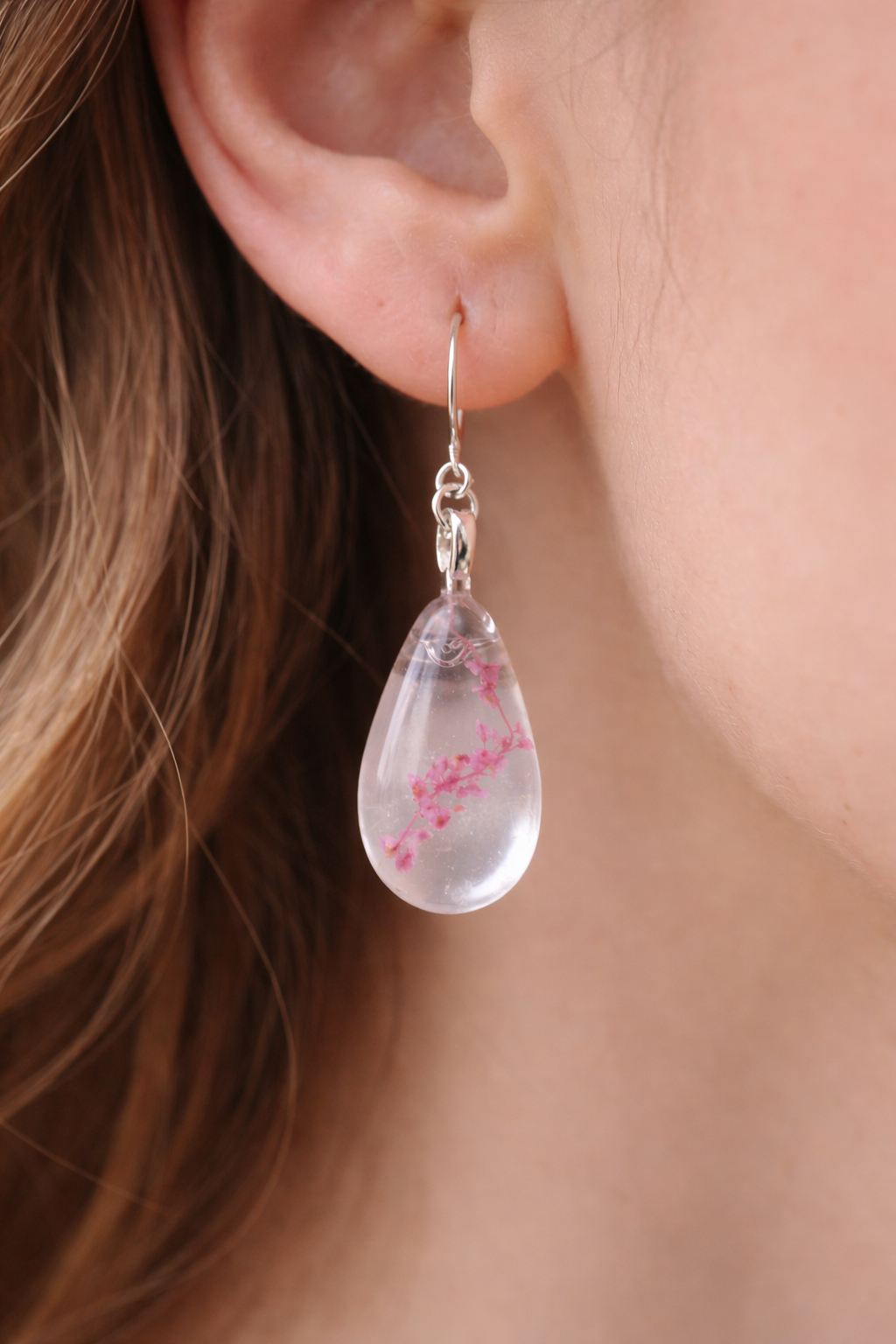 Teardrop Earrings, Dried Flower Resin Earrings, Real Flower Jewelry, Plant Resin Earrings
